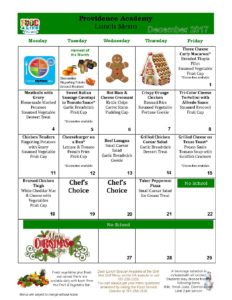 December 2017 Lunch Menu
