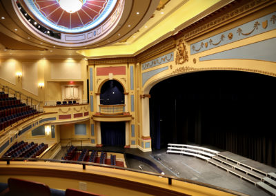 View of the theater and stage from the balcony of the Performing Arts Center of the Catholic Private School.