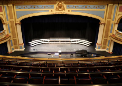 View of the stage and Proscenium from the balcony of the Performing Arts Center of the Catholic Private School.