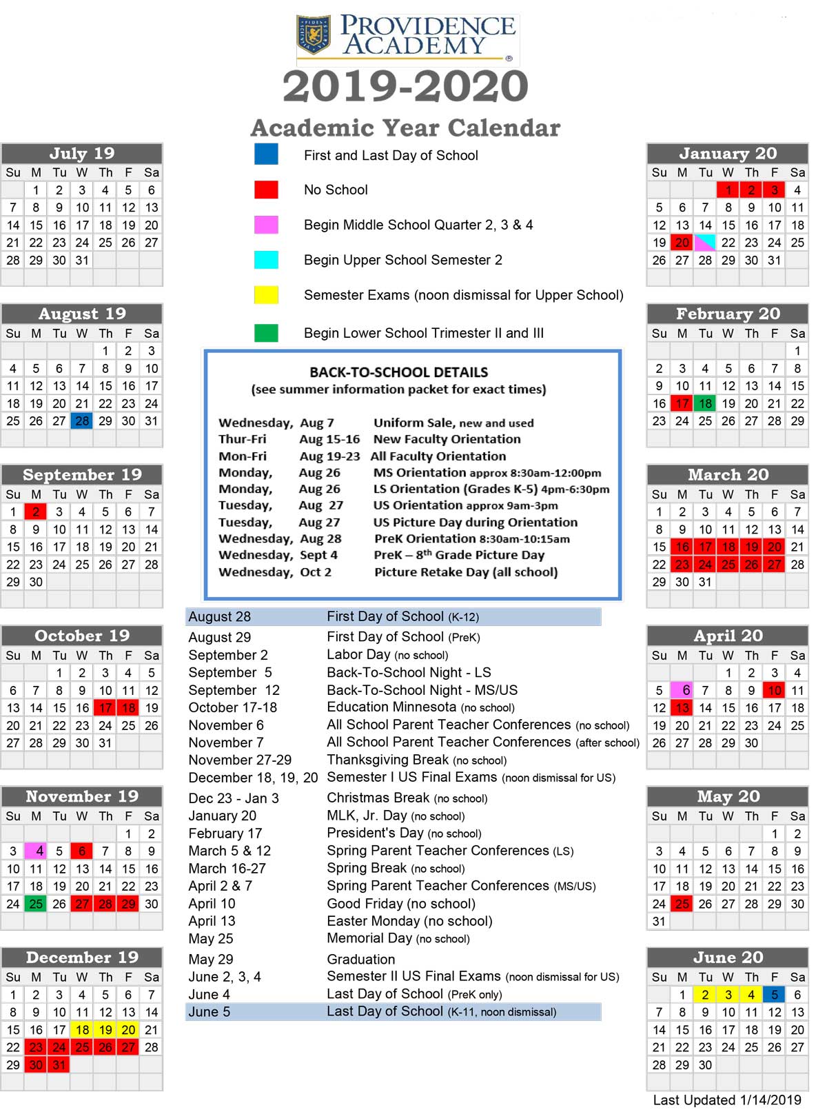 Academic Year Calendar Bozon