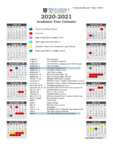 19 20 Providence Academy Academic Calendar 2020 2021 Providence Academy