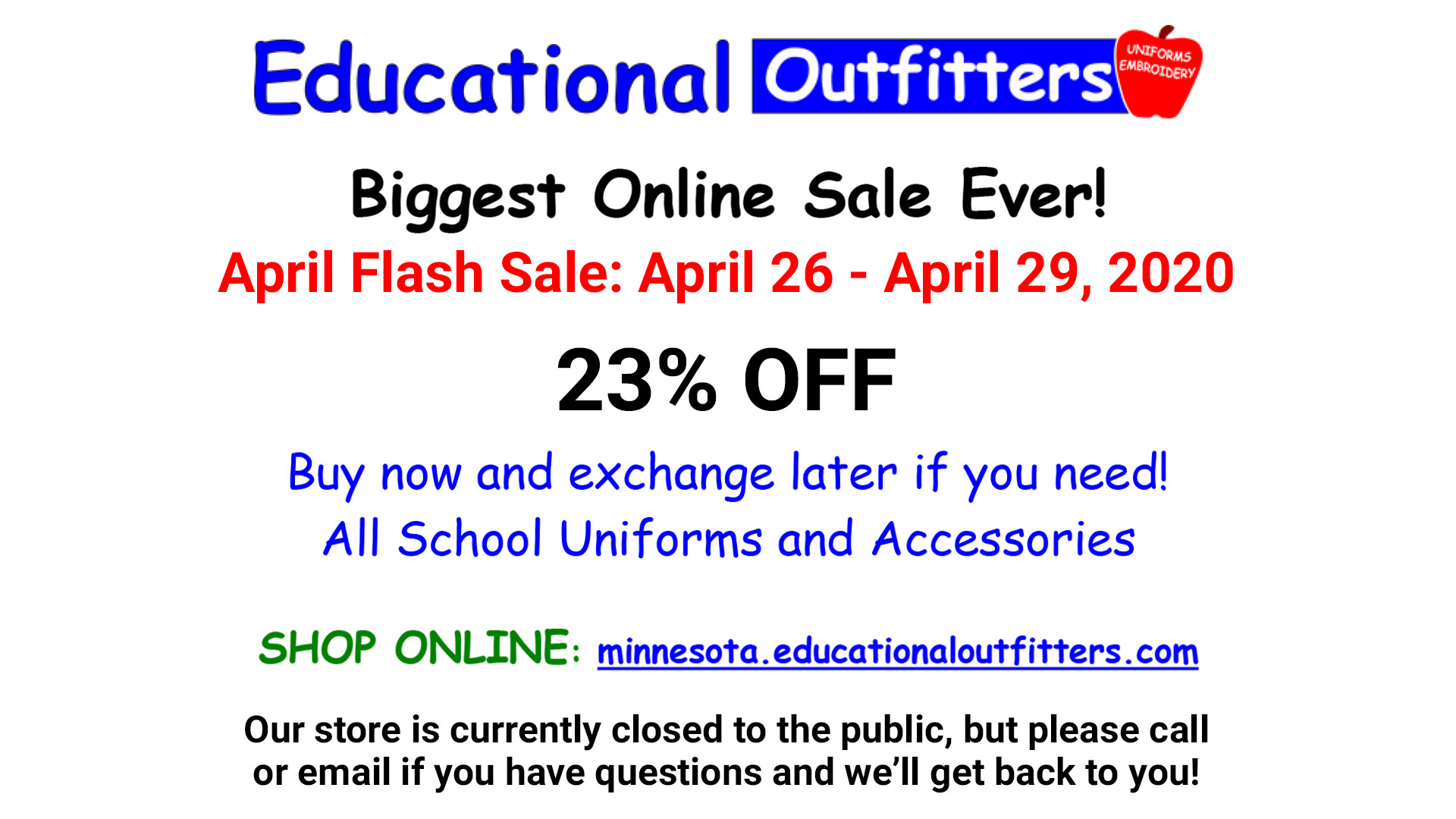 Flash Sale at Educational Outfitters! Providence Academy