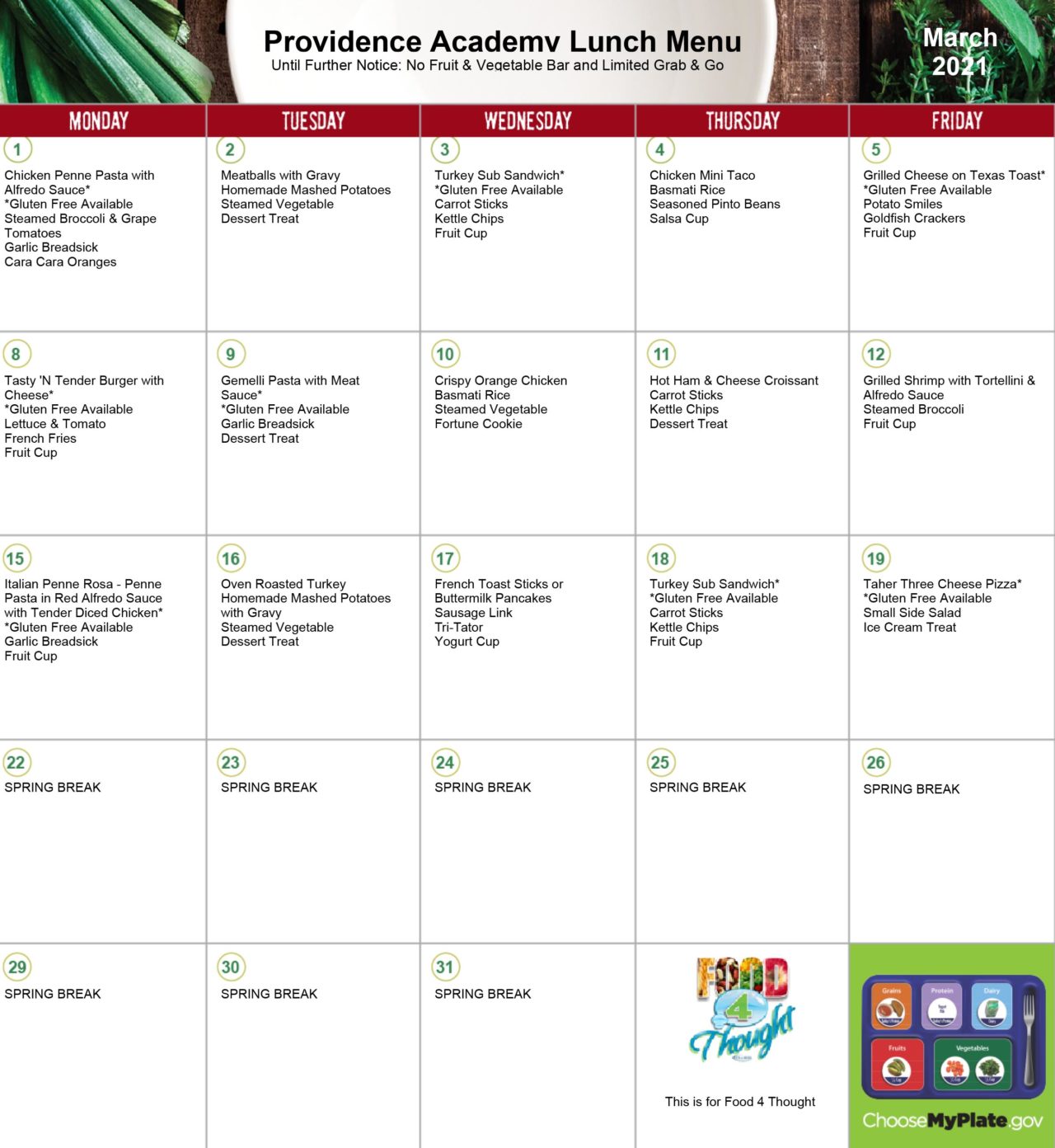 Lunch Menu Providence Academy
