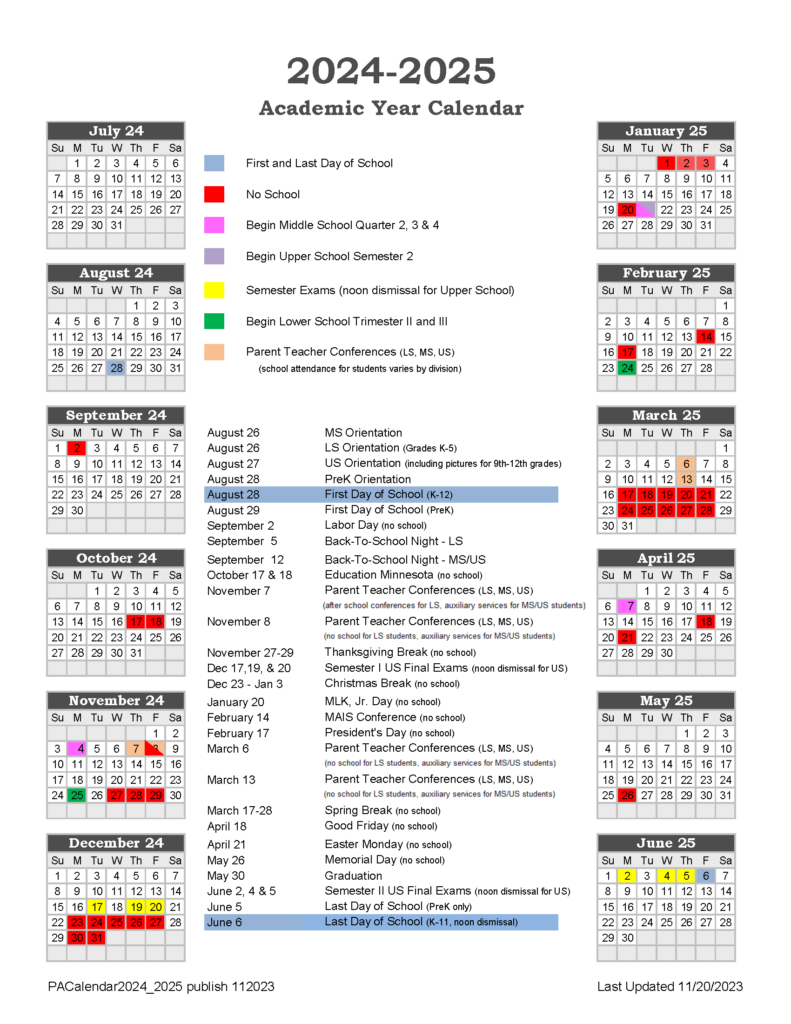 Academic Calendar Providence Academy